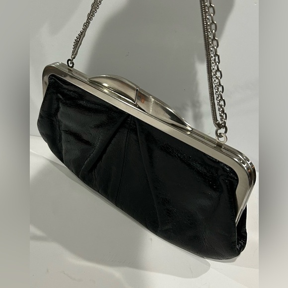 HOBO Black Leather Clutch with Silver Chain handbag - Picture 3 of 7